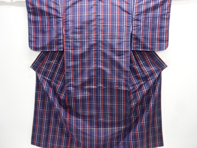 未使用品　格子織り出し米沢紬着物アンサンブル